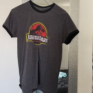 Jurassic Park Gray Ringer T-Shirt with Classic Logo